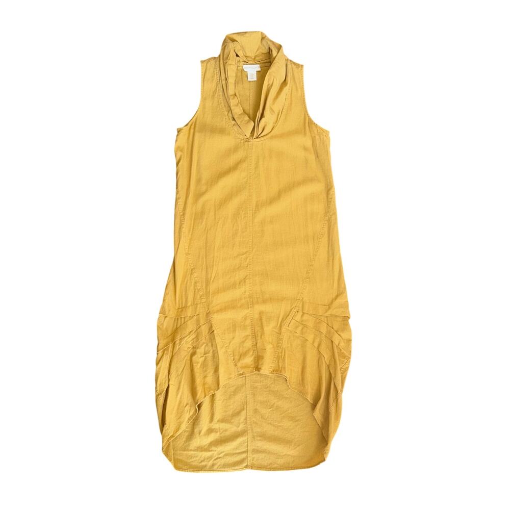 Cynthia Rowley Mustard Yellow Linen Blend Sleeveless Drape Neck Midi Dress Med